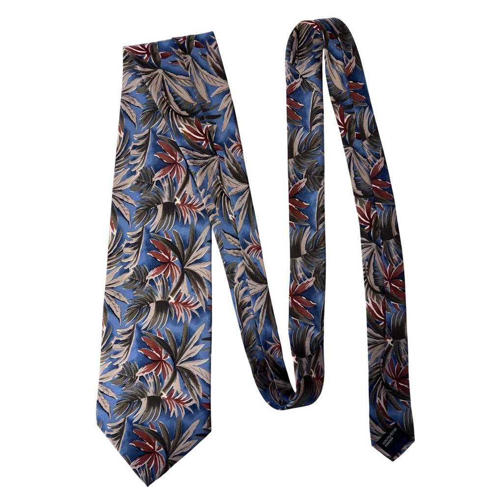 Hawaiian Tropic Mens Vintage Tropical‎ Palm Leaf Print Blue Burgundy Tie